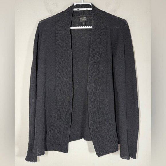 Eileen Fisher Black Open Front Italian Yarn Wool Cardigan size M - Picture 2 of 7